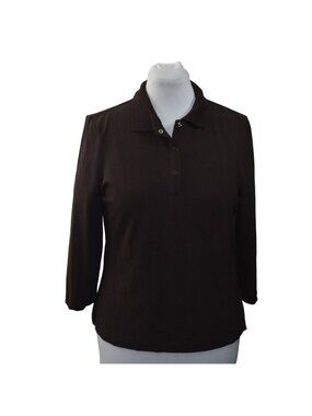 Paraphrase Women XL Brown Polo Shirt New Cotton 3/4 Sleeve Snap Minimalist Work